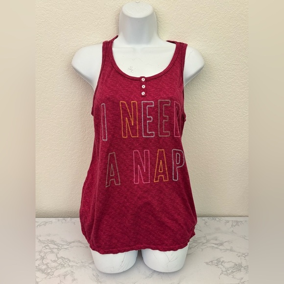 Secret Treasures Tops - Secret Treasures Womens L 12-14 Red Heather Sleeveless Henley Neck Sleep Top